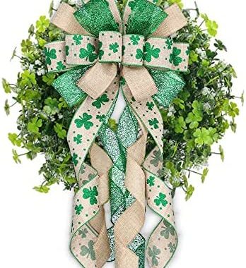 Amazon.com: Large St. Patrick's Day Wreath Bows, Green Glitter Bows for Wreath Green Shamrock Bows ,