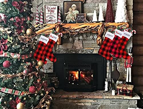 Amazon.com: DIYASY Christmas Red Black Buffalo Plaid Stockings,6 Pack 18 Inches Large Plaid Stocking