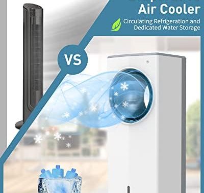 Evaporative Air Cooler, Portable Bladeless Fan, Air Cooler Fan with 3 Wind Speeds and 3 Modes, 90° A