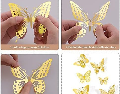 Amazon.com: SAOROPEB 3D Butterfly Wall Decor 48 Pcs 4 Styles 3 Sizes, Gold Butterfly Decorations for