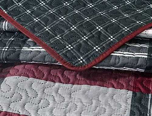 All American Collection New 3pc Plaid Printed Reversible Bedspread/Quilt Set (Full/Queen Size)