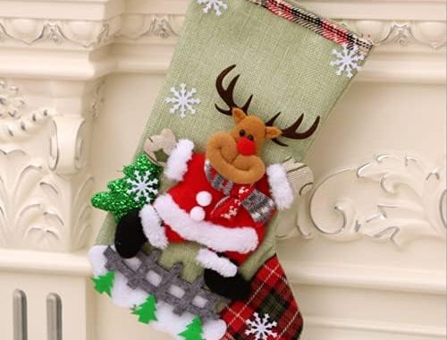 HIPOTUO 4PCS 12" Christmas Stocking Classic Large Stockings Santa Snowman Reindeer Bear Xmas Charact