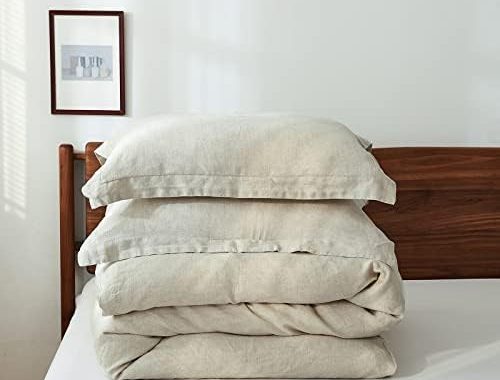 Amazon.com: Simple&Opulence 100% Linen Duvet Cover Set with Washed-French Flax-3 Pieces Solid Co