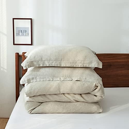 Amazon.com: Simple&Opulence 100% Linen Duvet Cover Set with Washed-French Flax-3 Pieces Solid Co