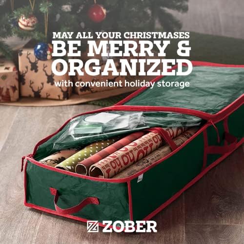 ZOBER Christmas Tree Bag & Wreath Storage Container - Holiday Decor Holders, Woven Fabric Cover,
