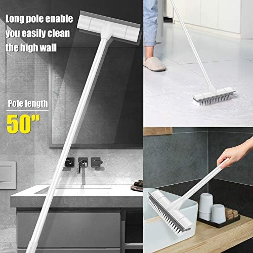 BOOMJOY Floor Scrub Brush with Long Handle -50" Stiff Brush, 2 in 1 Scrape and Brush,Tub and Tile Br