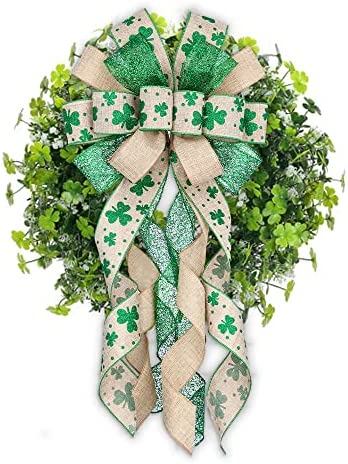 Amazon.com: Large St. Patrick's Day Wreath Bows, Green Glitter Bows for Wreath Green Shamrock Bows ,