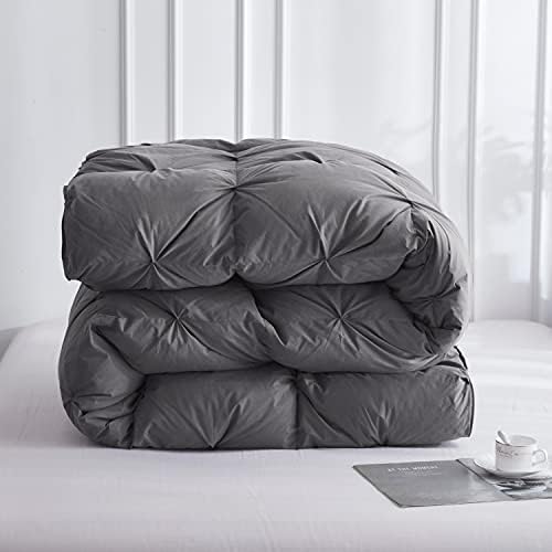 SNOWMAN All-Season 75% Down Comforter Queen Size, Pinch Pleat Duvet Insert with 8 Corner Tabs, Mediu
