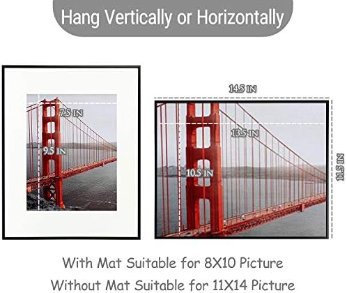 Frametory, 11x14 Aluminum Frame, 8x10 Photo with Ivory Mat for Wall Display, Sawtooth Hanger, Swivel