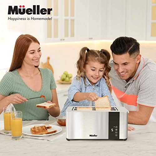 Mueller UltraToast Full Stainless Steel Toaster 4 Slice, Long Extra-Wide Slots with Removable Tray,