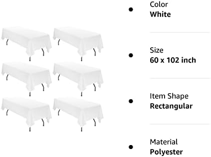 Amazon.com: 6 Pack Tablecloth 60 x102 inch Polyester Table Cloth for 6 Foot Rectangle Tables,Stain a