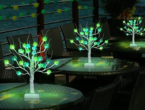 Amazon.com: Enhon St. Patrick's Day Lighted Shamrock Tree, 8 Modes Birch Clover Tree Light USB/Batte