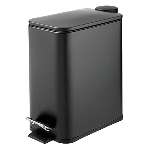mDesign Slim Metal Rectangle 1.3 Gallon Trash Can with Step Pedal, Easy-Close Lid, Removable Liner -
