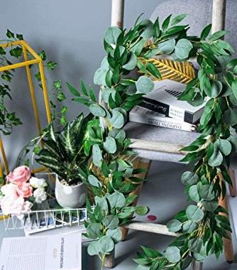 Amazon.com: 4 Packs 6.5 Feet Artificial Silver Dollar Eucalyptus Leaves Garland with Willow Vines Tw