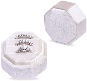 BLUTETE Velvet 3 Slots Jewelry Ring Box Engagement Wedding Box Keepsake Box Bridal Photo Ring Triple